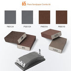 KENDO 65PCS Sand Paper Variety Pack Sandpaper 6 Grits Assorted for Wood Furniture Finishing, Metal Sanding and Automotive Polishing, Wet Dry Sandpaper 40/80/120/160/400/600 Grit