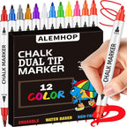 Stocking Stuffers, Liquid Chalk Markers Dual Wide & Fine Tip, 12 Colors Car Chalk Window Markers Pen for Glass Mirror Blackboard Halloween Decorations, Teen Girl Gifts Trendy Stuff