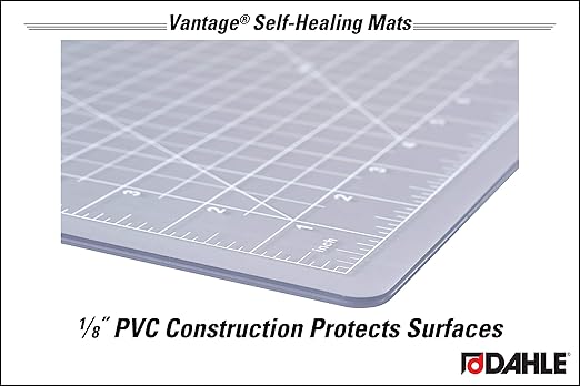 Dahle Vantage 10683 See-Through Premium Self-Healing Cutting Mat, 24"x36", 1/2" Grid, 5 Layers for Max Healing, Perfect for Crafts & Sewing, Clear