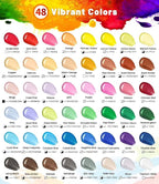 64 PCS Acrylic Paint Set with 12 Brushes, 2 Knives & Palette, 48 Colors (2oz/60ml) Art Craft Paint for Adults Kids Artists Beginners, Halloween Pumpkin Canvas Ceramic Rock Painting Kit