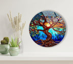 My Photostation.com 60WX40H'' Stained Blue Life of Tree Glass Wall ArtTempered Glass Printing Wall Decor Large Wall Art Wall Hangings
