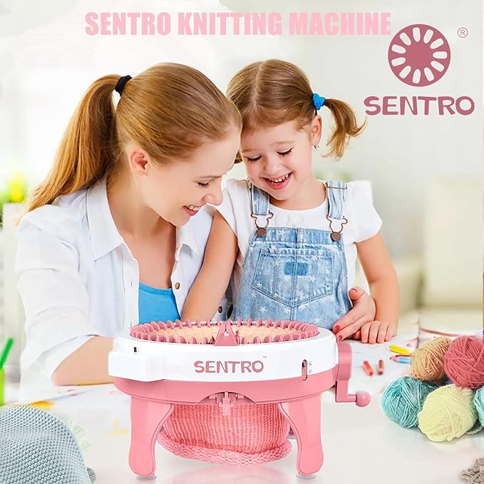 SENTRO 48 Needles Knitting Machine with Row Counter and Plain/Tube Weave Conversion Key, Efficiently DIY Scarf Hat Sock (48 Pink)