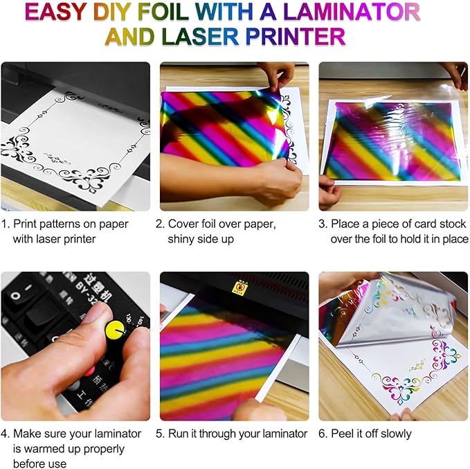 5mx19.3cm 8 Rolls Toner Reactive Foil Paper Hot Stamping Wrapping Paper for Card Making Sparkling Craftwork Scrapbooking Paper Crafts Handmade Foil by Laser Printer and Laminator Album Decoration