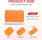 MECCANIXITY Double Fold Bias Tape for Sewing 5/8 Inch x 6 Yards Satin Pre-fold Continuous Binding Tape for Seaming Quilting Hemming Binding DIY Crafts, Orange