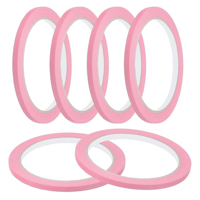 MECCANIXITY Masking Tape 0.2 Inch x 21 Yard Painter's Tape Pink Paint Tapes for DIY Crafts Arts Drawing Decoration Labeling Car Painting Artist Teachers, Pack of 6