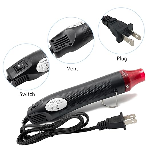 Mini Heat Gun, Portable Hot Air Gun Tool for DIY Crafts Heat Shrink Gun for Epoxy Resin, Embossing, Shrinking Wrapping Drying Paint Removing Stickers (Black)