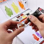 LOONENG Empty Watercolor Palette, Empty Watercolor Tin with Fold Out Palette, Large Colorful Watercolor Tray Palette with 28 Empty Full Pans for Plein Air Painting and Sketching