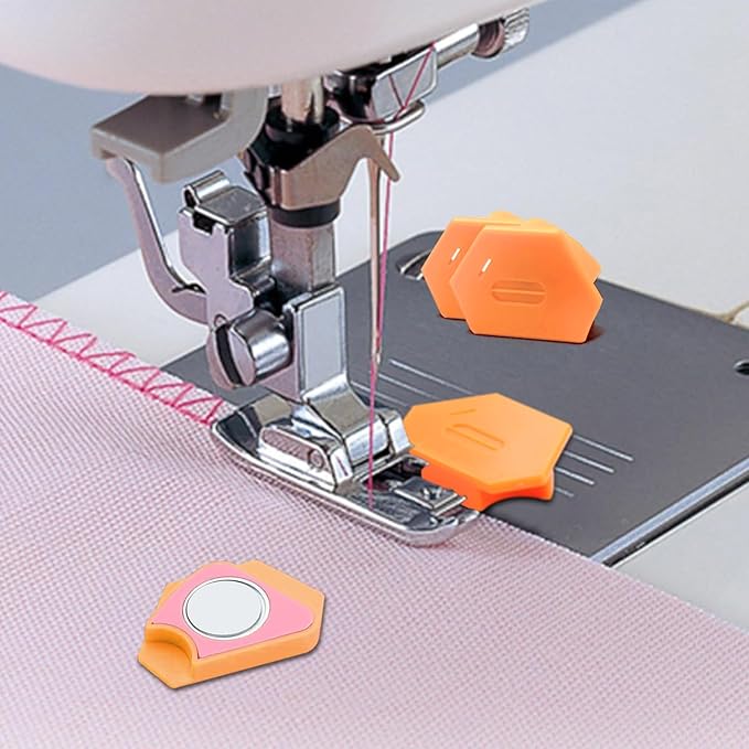 Pcmursal 4 Pieces Magnetic Seam Guide for Sewing Machine, Upgraded Multi-Purpose Tool Polygonal Magnetic Seam Guide with Scale, Sewing Supplies and Accessories (Orange)