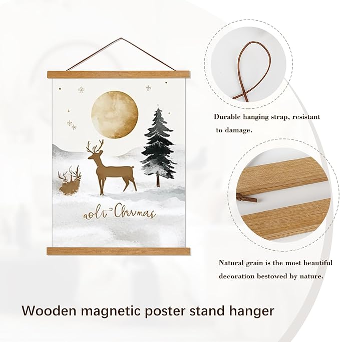 Artmag Magnetic Poster Hanger Frame, 25x20 25x35 25x40 Light Wood Wooden Magnet Canvas Artwork Print Poster Hangers Frames Hanging Kit (Teak Wood, 25")