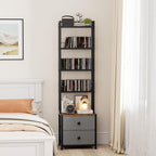 CD Storage Rack with Drawer, 5-Tier DVD Organizer Shelf w/Adjustable Book Stoppers, Media Storage Rack for CD/DVD, Books & Games, Ideal for Living Room & Home Office – 15.7x11.8x56.5Inches