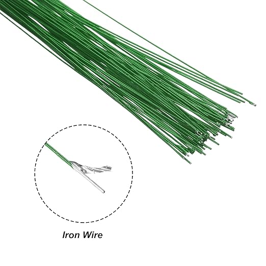 PATIKIL 32 Inch 24 Gauge Floral Stem Wire, 3 Pack/120 Pieces Bouquet Stem Paper Wrapped for DIY Crafts Flower Arrangements, Bright Green
