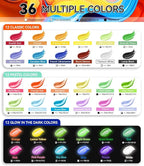 52 PCS Classic & Pastel & Glow in the Dark Acrylic Paint Set with 12 Brushes, 2 Knives & Palette, 36 Colors Art Craft Paint for Beginners, Halloween Pumpkin Canvas Ceramic Rock Painting Kit