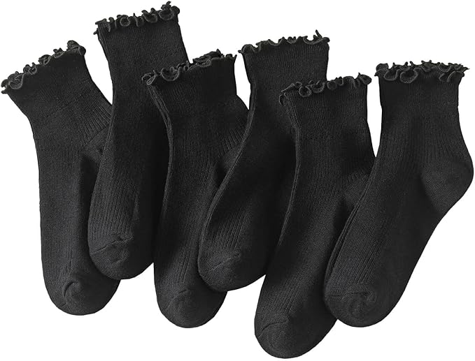 Hstyle 6 Pairs of Ruffle Socks Women, Cute Ruffle Ankle Socks