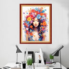 Foxhool Beginners Cross Stitch Kits Stamped Full Range of Embroidery Kits for Adults DIY Cross Stitches kit Embroidery Patterns for Needlepoint kit-Flower Girl 16x20 inch