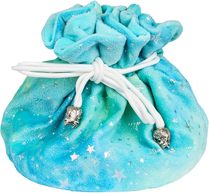 DND Dice Bags Large with Pockets Cyan Storage Bag Star Pattern for D&D RPG Game - Capacity 200+ Polyhedral Die