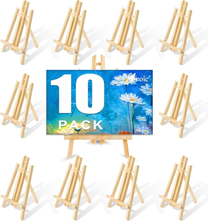AROIC Wood Easels, Easel Stand for Painting Canvases, Art, and Crafts. (11.8 inch, 10 Pack), Tripod, Painting Party Easel, Kids Student Table School Desktop, Portable Canvas Photo Picture Sign Holder.