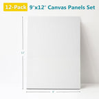 KEFF 12-Pack Bulk Canvas Boards, 9x12 Canvas for Acrylic, Oil, Watercolor, Tempera - 100% Cotton Primed Painting Canvas