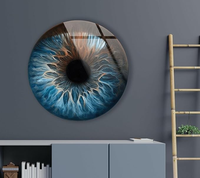 My Photostation.com 10''(25cm) Diameter Eye Round Blue Glass Wall Art Tempered Glass Printing Wall Decor Large Wall Art Wall Hangings