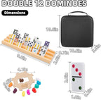 Upgraded Mexican Train Dominoes Set with 8 Wooden Holders, Double 12 Dominos Set for Kids, Adults Travel Domino Train Set with 91 Tiles and Carry Case, Classic Board Games for Family Night