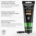 Arteza Metallic Acrylic Paint, Set of 8 Floral Brilliance Colors 4 oz Tubes, Rich Pigments, Non Fading, Non Toxic Paints for Artists & Hobby Painters