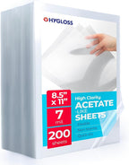 Hygloss 8.5" x 11" Acetate Paper - 7 Mil Clear Acetate Sheets for Crafts Projects, Classroom Stencil Sheets, Overhead Transparency Sheets for Projector, Clear Plastic Sheet (Not for Printers) 200 Pack