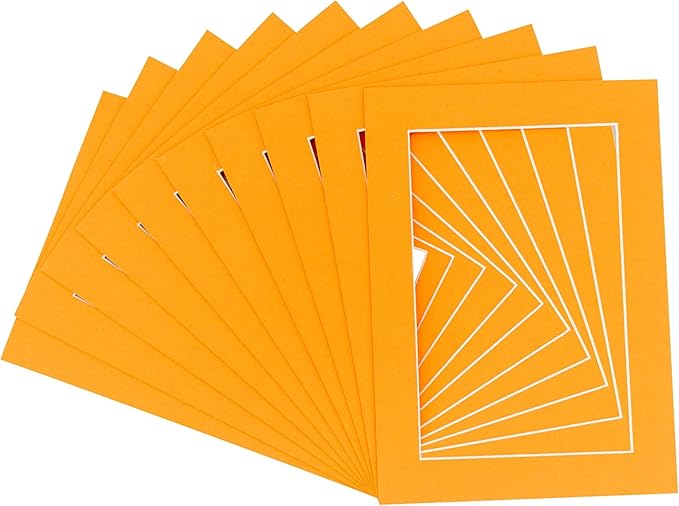 6x8 Mat for 8x10 Frame - Precut Mat Board Acid-Free Show Kit with Backing Board, and Clear Bags Orange 6x8 Photo Matte Made to Fit a 8x10 Picture Frame Matboard for Framing, Pack of 25 Mats