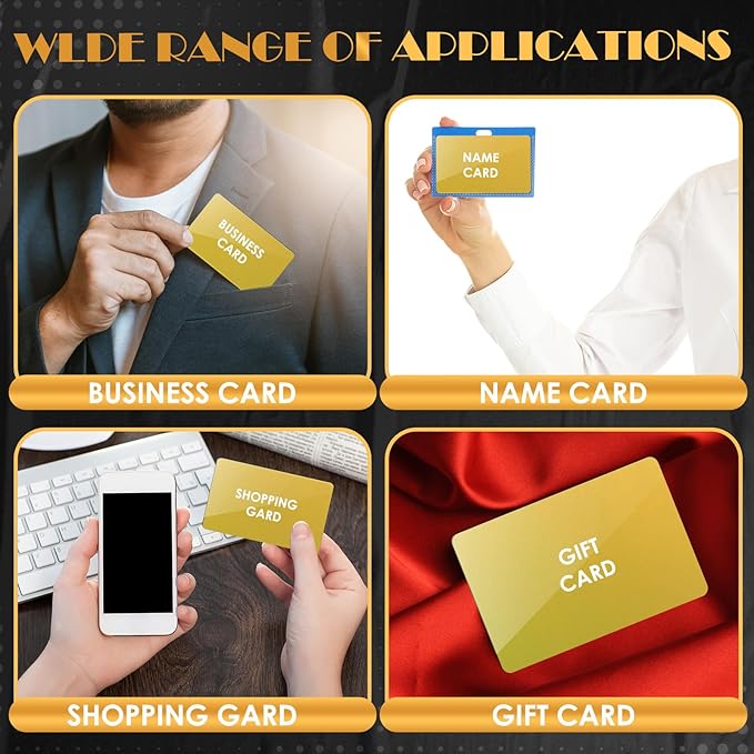 weparmeety 100 Pcs Metal Engraving Blanks Aluminum Sheet Laser Engraving Business Card Multipurpose DIY Gift Cards 86 x 54 x 0.21 mm (Gold)