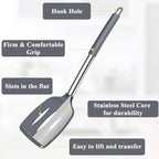 Silicone Spatula Spoon Set, 4 PCS Silicone Cooking Utensils Spatula Spoon Set with Stainless Steel Handle, BPA Free Kitchen Turners for Frying, Mixing, Serving, Draining, Turning, Stirring, Grey