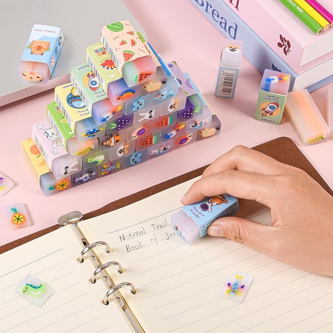 100 Pcs Cute Eraser for Kids Bulk Kawaii Erasers for Classroom Fun Erasers for Back to School Supplies Kid Party Favors Gift