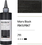 MEEDEN Mars Black Acrylic Paint: Matte Finish 250ml/8.45oz Soft Body Bulk Acrylic Colors in Ergonomic Bottle - Fluid Flow Art Paints for Adults Artists Canvas Art Painting