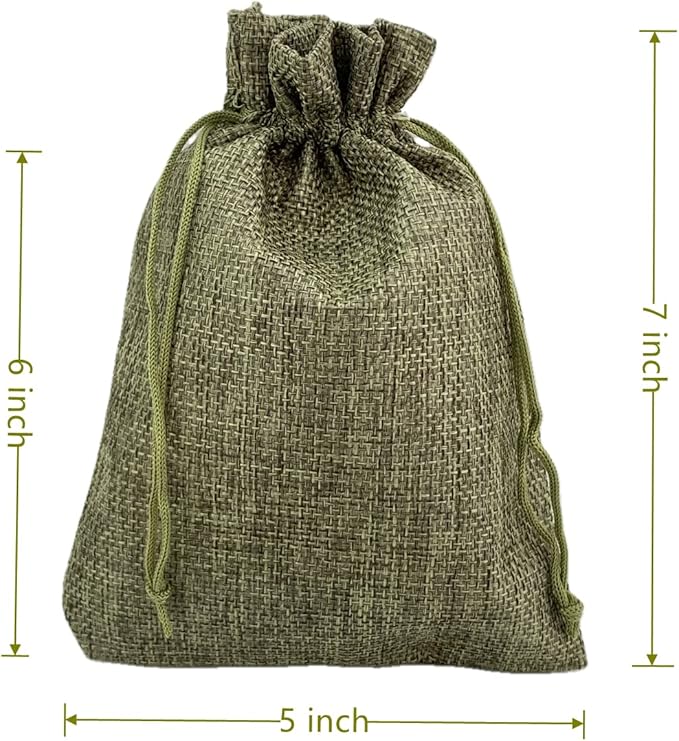 Palmhomee Pack of 25 Burlap Gift Bags with Drawstring Linen Pouches for Wedding, Birthday, Party, Bridal Shower (5x7 Inch, Moss Green)