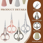 Zhehao 4 Pcs Sewing Embroidery Scissors with Artificial Leather Cover Sewing Stainless Vintage Embroidery Scissors for DIY Needlework Art Manual Handicraft (Retro)