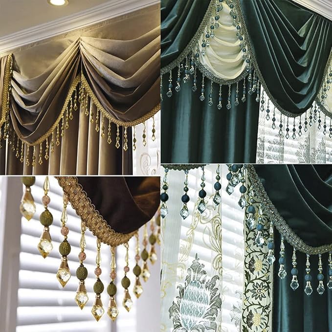 3yards Beading Fringe Trimming Long Beads Tassel Curtain Trim Ribbon Trim for Cover Edge Decorative (Gold)