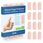 MasterMo Gel Finger Cots Protectors, Silicone Fingers Covers Bandages Caps Sleeves for Fingertip Thumb Protection, Ideal for Trigger, Arthritis, Cracking, Blisters, Callus, Hangnail & Pain Relief (Nude, L, 12PCS)