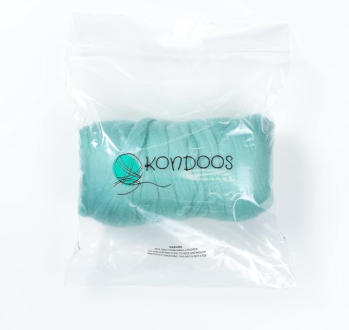 Kondoos Colored Natural Wool roving, 1 lb. Best Wool for Needle Felting, Wet Felting, handcrafts and Spinning. (Acqua, 1 lb)