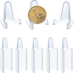 50 PCS Acrylic Display Holder Clear Display Easel Stands for Coins Capsules Phone Medals Stones Cards (Small)