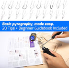 WEP 939D-VI Dual Pen Wood Burning Kit 250-750℃/482-1382℉ A/B Toggle Wood Burning Tool with 2 Detachable Pens, 20 Wood burner Tips, Dual-Barrel Holder. Suitable for Pyrography, Leather Burning Kit