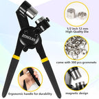 Heavy Duty Grommet Tool Kit with 1/2 Inch Die and 300 Sets of 12MM Grommets,Handheld Manual Eyelet Tool Rivet Press Punch Pliers for Leather Canvas Fabric