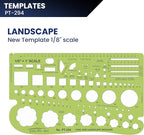 Pacific Arc, Landscape Template, 1/8 inch Scale, Drawing aid Stencil for Professional or School Work. Size 4.75 x 8 in.