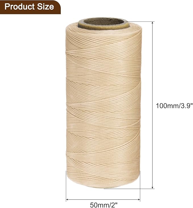 uxcell 150D 0.8mm Flat Waxed Thread 284 Yards Polyester Leather Sewing Waxed String Hand Stitching Waxed Cord for Leather Stitching Sewing Bookbinding DIY Craft Beige
