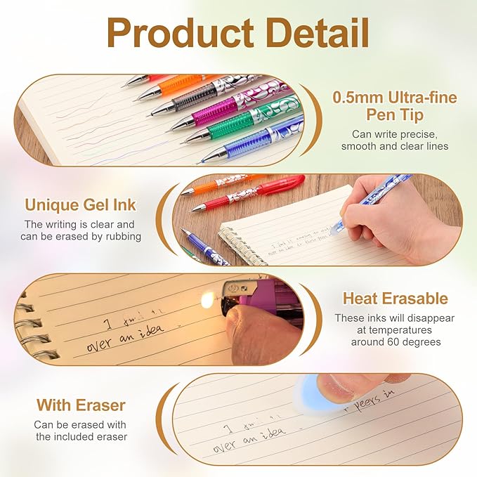 PATIKIL 2Pcs Erasable Gel Pens with 50 Refills & 2 Erasers, 0.5mm Heat Erasable Pens for Fabric Red Ink Fabric Marking Pen for Sewing Quilting Planner Writing