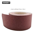 180 Grit Sandpaper Roll, 3 Inch x 49 Feet Emery Cloth Roll Aluminum Oxide Abrasive Paper Roll Continuous Sandpaper for Metalworking, Woodworker, Furniture Repair, Sanding Automotive Plumbing