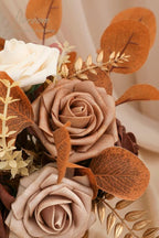 Floroom Artificial Flowers 25pcs Real Looking Earth Tones Ombre Colors Foam Fake Roses with Stems for DIY Wedding Bouquets Bridal Shower Floral Centerpieces Party Tables Home Decorations