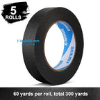 Black Painters Tape,1" x 60 Yards x 5 Rolls (300 Yards Total) - Medium Adhesive Masking Tape for Painting,Labeling,DIY Crafting,Decoration and School Projects