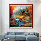 Magxvouy Cross Stitch Kits Stamped Full Range of Embroidery Kits,Cross Stitch Patterns Needlework Kits for Beginners 11CT Printed Kits&Deer by The Lake 18x18 inch