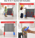 UNICOO® Height Adjustable Jumbo 4-to-Score Game, 4 in A Row Game with Basketball Hoop, Ring Toss, Carrying Bag, Indoor Outdoor Yard Game, Parties & Family Gatherings