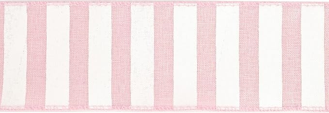 MEEDEE Pink Striped Burlap Ribbon - 2.5 Inch Wired Ribbon for Baby Girl Wreaths & Cakes, 10 Yards