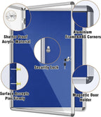 38"x28" Enclosed Bulletin Board, Lockable Weather-Resistant Aluminum Cork Noticeboard for School & Office, Silver Frame w/Blue Flet