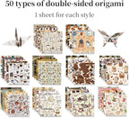 Square Origami Paper 6x6 Double Sided 50 Sheets 50 Colors 70GSM Origami Kit Japanese Chiyo Easy Fold Arts Crafts DIY Handwork Beginner Coffee