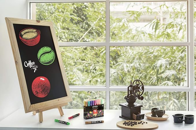 ARTEZA Liquid Chalk Markers, Set of 16 Bright Colors, Chalkboard Pens for Blackboard, Whiteboard, Windows, Mirrors, Glass, Restaurant Menu, Signs.